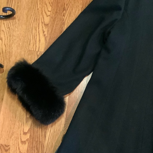 Marvin Richards Women Coat Lambswool Black Size 10 Faux Fur Collar Cuffs #EL14 - Picture 8 of 9